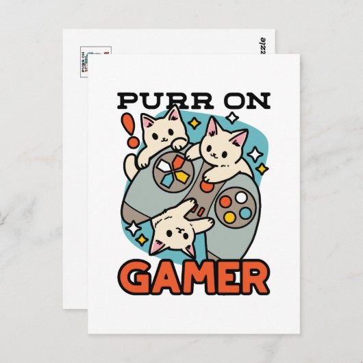 Purr Op Gamer - Cute Kat Gaming Design Briefkaart (Voorkant / Achterkant)