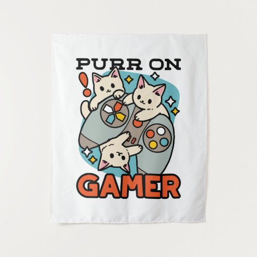 Purr Op Gamer - Mopshond Gameontwerp Wandkleed (Voorkant)