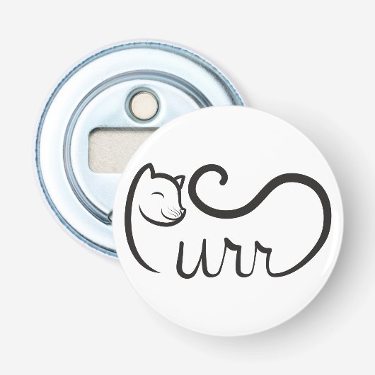Purr Typografie ZWART Button Flesopener (Voorkant)