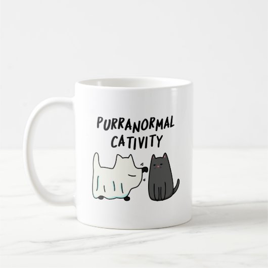 Purranormale activiteit Grappige Halloween kat gra Koffiemok (Links)