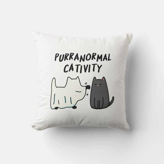 Purranormale activiteit Grappige Halloween kat gra Kussen (Voorkant)