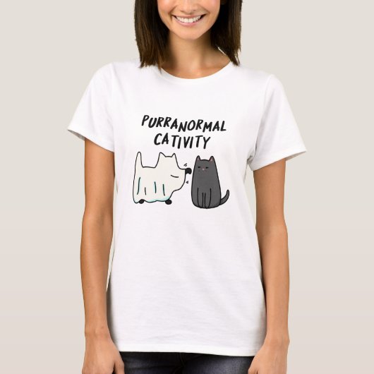 Purranormale activiteit Grappige Halloween kat gra T-shirt (Voorkant)