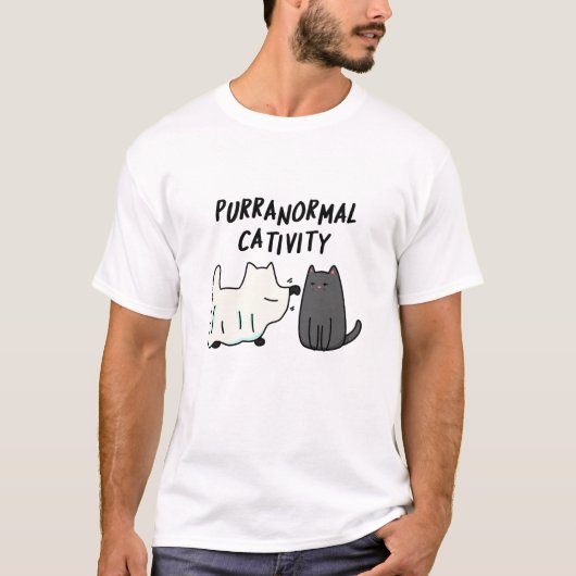 Purranormale activiteit Grappige Halloween kat gra T-shirt (Voorkant)