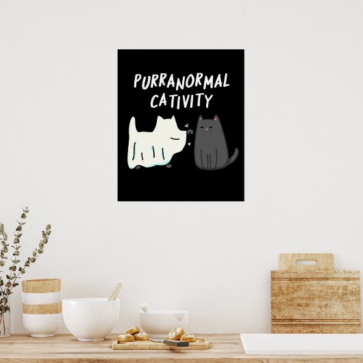 Purranormale activiteit Halloween Cat Pun Dark BG Poster (Keuken)