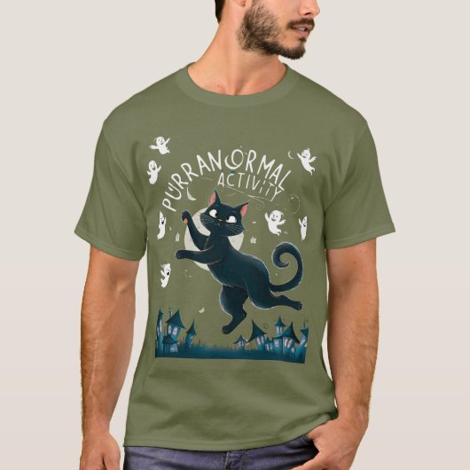 Purranormale Activiteit Kat T-shirt – Grappige Gho (Voorkant)