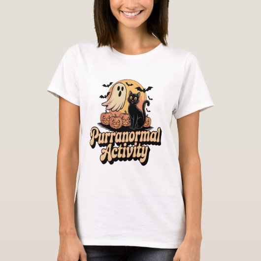Purranormale Activiteit Zwarte Kat Retro Ghost T-shirt (Voorkant)
