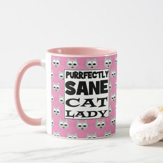 PURRFECHTS SANE CAT LADY Humoureuze roze Mok (Met donut)