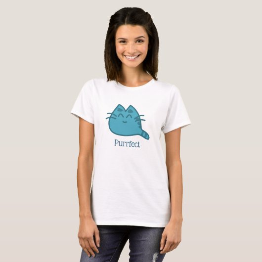 Purrfect Blue Smiling Kitty Cat T-shirt (Voorkant volledig)