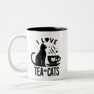 Purrfect Brew: Ik hou van thee & katten Tweekleurige Koffiemok