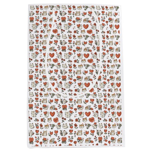 Purrfect Cat & Heart Gift Bag: Schattige & Charman Medium Cadeauzakje (Voorkant)