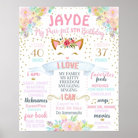 Purrfect Cat Kat Birthday Party sign board board Poster (Voorkant)