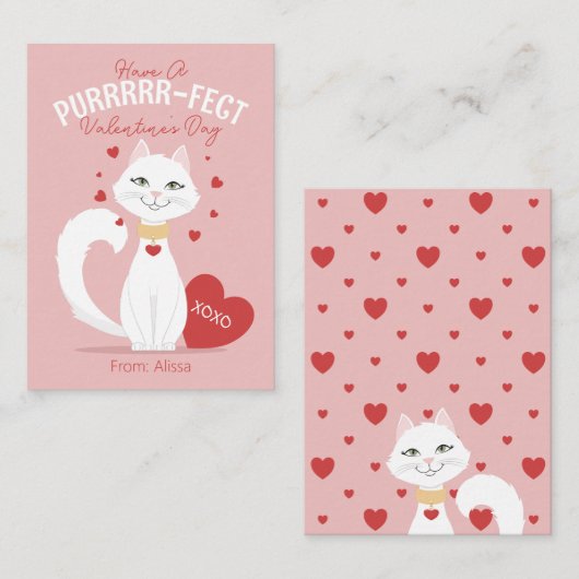 Purrfect Cat Kinder Valentijnsdag Kaart Notitiekaartje (Voorkant / Achterkant)