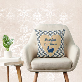 Purrfect Cat Mam Blue en Gold Heart en Floral Kussen