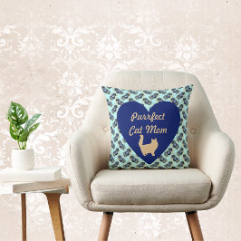 Purrfect Cat Mam Blue en Gold Heart Floral Blue Kussen