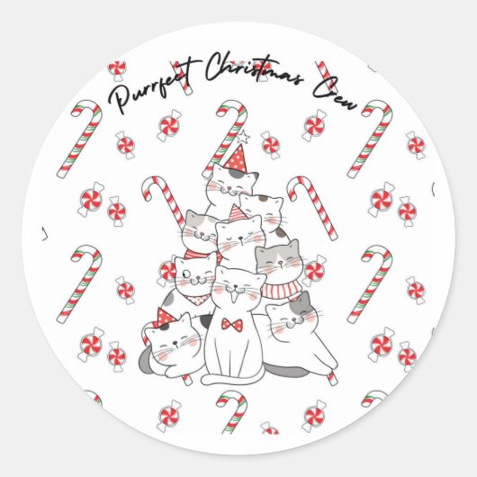 Purrfect Christmas Crew Holiday Sickers Ronde Sticker (Voorkant)