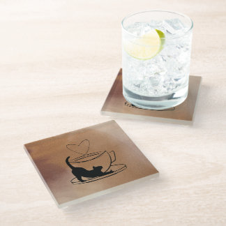 Purrfect Coasters Set: Coffee & Cats Glazen Onderzetter