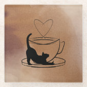 Purrfect Coasters Set: Coffee & Cats Glazen Onderzetter (Voorkant)