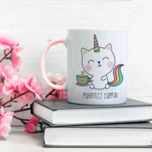 Purrfect Cuppa Cute Kawaii Caticorn Pink Cartoon Mok