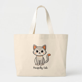 Purrfect Cute Grijze Kitten Herbruikbare Boodschap Grote Tote Bag