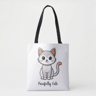Purrfect Cute Grijze Kitten Herbruikbare Boodschap Tote Bag