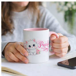 Purrfect Day Cute Pink Cat Mug Mok