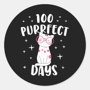 Purrfect Days Kat Happy 100ste dag van schoolkostu Ronde Sticker
