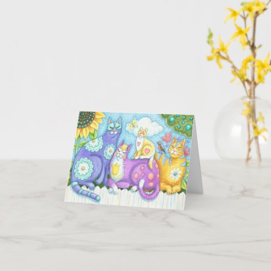 PURRFECT FELINE FRIENDS, CAT NOTE CARD Blank Kaart (Gele Bloem)