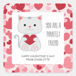 Purrfect Friend Cat Classroom Valentine Vierkante Sticker