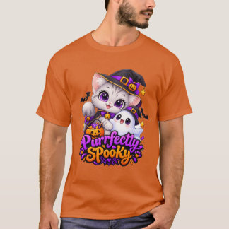 Purrfect Griezelige Halloween Kat Donkere T-Shirt