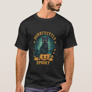 Purrfect Griezelige Zwarte Kat en Pompoen Hallowee T-shirt