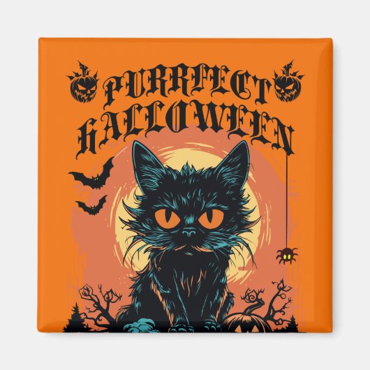 Purrfect Halloween Black Cat Schattigee magneet (Voorkant)