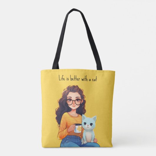 Purrfect Kat Liefhebber Moeder Schattig Geel Tote Bag (Achterkant)