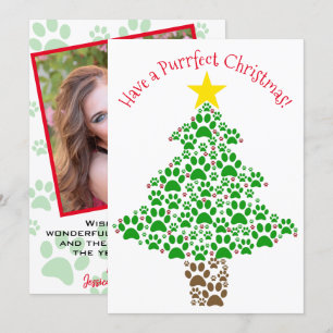 Purrfect Kerst Schattige Kat Pauw Print Boom Foto Feestdagenkaart