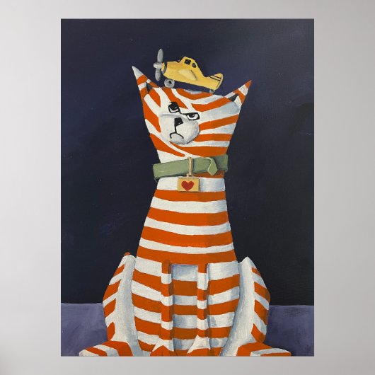 Purrfect Landing, Stripped Cat with a toy poster (Voorkant)
