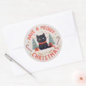 Purrfect Meowy Kerstmis Zwart Kat Ronde Sticker (Envelop)