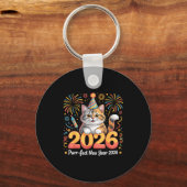 Purrfect New Year 2026 Cute Cat Fireworks Celebrat Sleutelhanger (Voorkant)