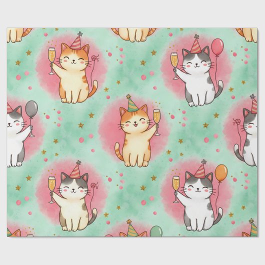 Purrfect Party Cats – Festive Celebration Pattern Cadeaupapier (Vlak)