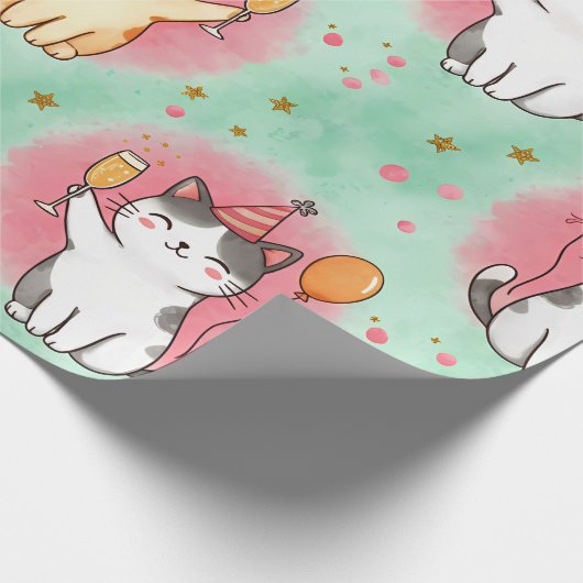 Purrfect Party Cats – Festive Celebration Pattern Cadeaupapier (Hoek)