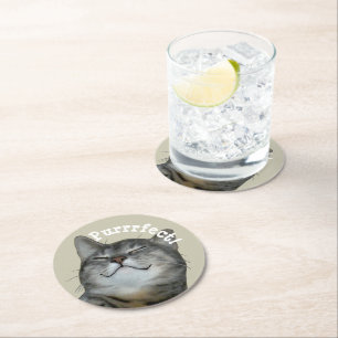Purrfect Smilling smug kitty cat Ronde Kartonnen Onderzetter