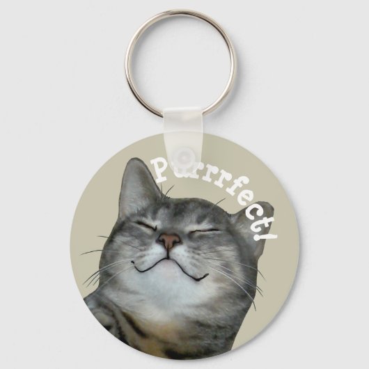 Purrfect Smilling smug kitty cat Sleutelhanger (Voorkant)
