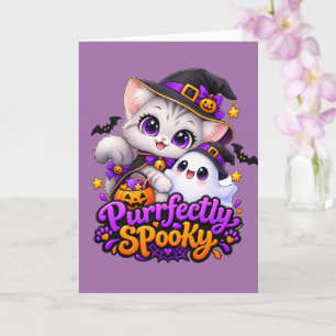 Purrfect Spookachtig – Halloween Kat Wenskaart Kaart