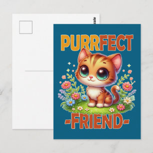 Purrfect Vriend pun Schattigee oranje kat kitten c Briefkaart