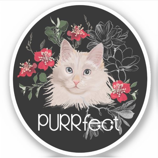 PURRfect white cat sticker of uw kattennaam (Voorkant)