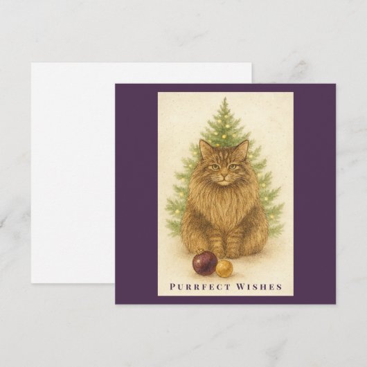 Purrfect Wishes – Cat Christmas  – Maine Coon Cat Feestdagenkaart (Voorkant / Achterkant)