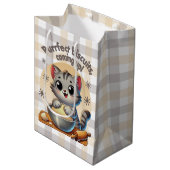 "Purrfecte biscuit, komt eraan" Kneedkat Medium Cadeauzakje (Voorkant Gekanteld)