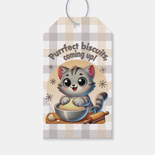 "Purrfecte biscuits, komen eraan" Kneedende Kat Cadeaulabel (Voorkant)