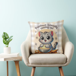 "Purrfecte biscuits, komen eraan" Kneedende Kat Kussen