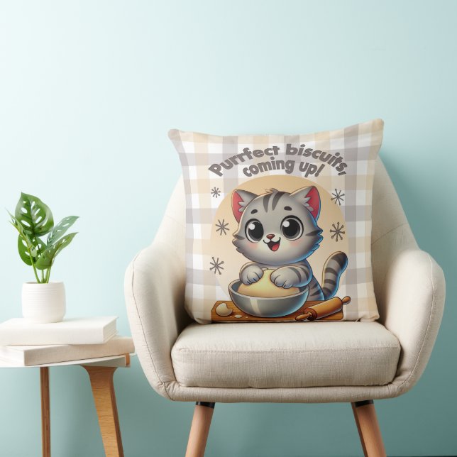 "Purrfecte biscuits, komen eraan" Kneedende Kat Kussen (Stoel)