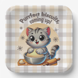 "Purrfecte biscuits, komen eraan" Kneedende Kat Papieren Bordje