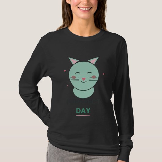 Purrfecte dag Cute Heart Kat T-shirt (Voorkant)
